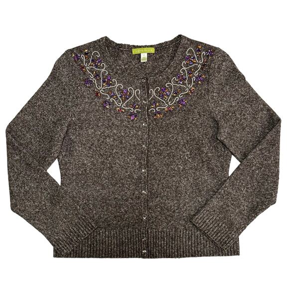 Sigrid Olsen Beaded & Bedazzled Knit Cardigan Sweater Size Medium - Picture 2 of 13